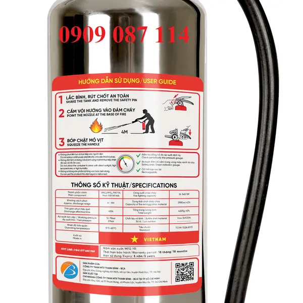 Bình Chữa Cháy Đa Năng Gốc Nước Dolphin Vỏ Inox - 3 Lít DPA-I3L