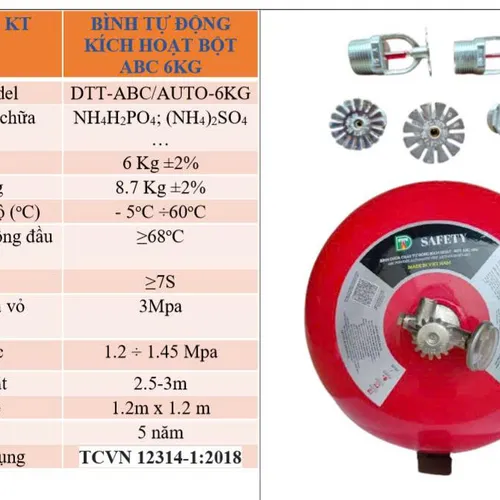 Bình cầu chữa cháy bột ABC 6kg Safety Việt Nam có kiểm định