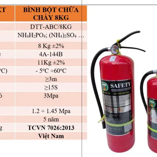 Bình chữa cháy bột ABC 8kg Safety Việt Nam có kiểm định
