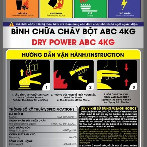 Bình chữa cháy Bộ quốc phòng bột ABC 4KG 83MEC – BQP