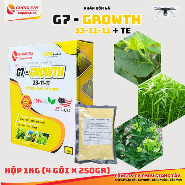 Phân Bón Lá NPK G7 Growth 33-11-11 + TE 1Kg (4 gói 250gr)