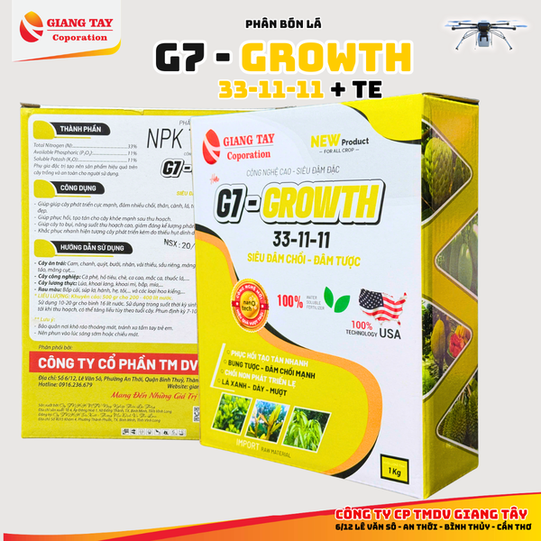 Phân Bón Lá NPK G7 Growth 33-11-11 + TE 1Kg (4 gói 250gr)