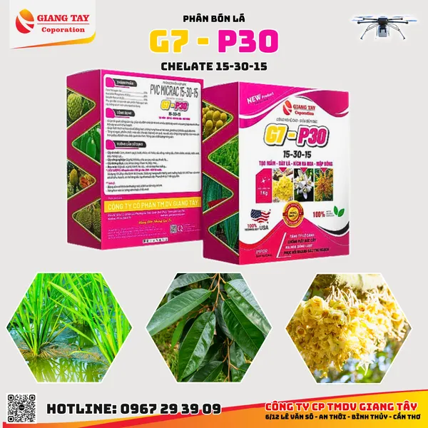 Phân Bón Lá G7 - P30 15 - 30 -15  + TE 1Kg (4 gói 250 gram)