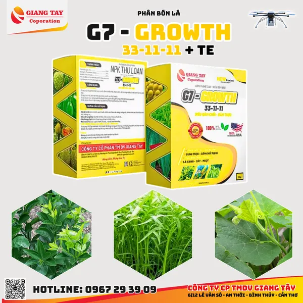 Phân Bón Lá G7 Growth 33-11-11 + TE 1Kg (4 gói 250gr)