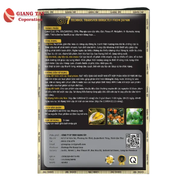 Thuốc Sinh Học Gt7 - Cải Tạo Đất Giảm Phân Bón 1Kg