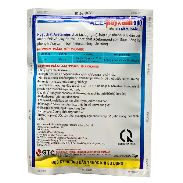 Thuốc đặc trị rầy xanh - ACE Rayxanh 300WG