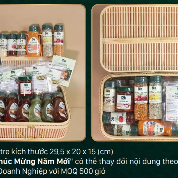 Bộ quà tết yến sào bánh kẹo gia vị Quý Mão 2023 giá sỉ DHfood Lamgroup Richy