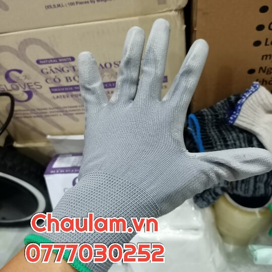 Găng tay phủ Pu mà xám và trắng giá rẻ tháng 5 Găng tay phủ Pu mà xám và trắng giá rẻ tháng 5