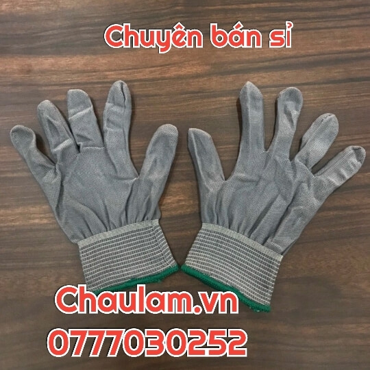 Găng tay poly phủ PU lòng bàn tay màu xám giá rẻ