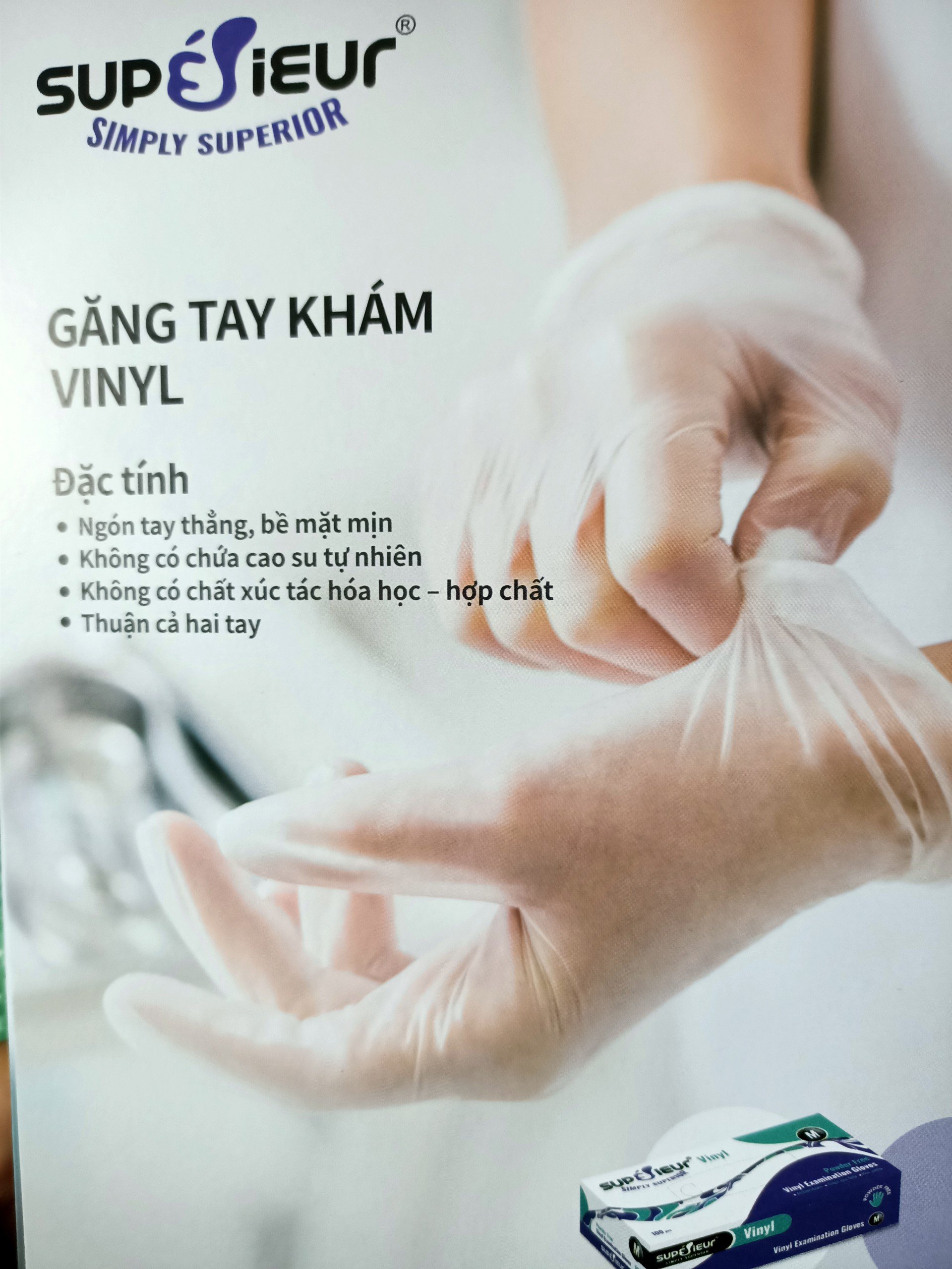 Găng tay Superiuer Vinyl Phòng sạch Thực phẩm Khám bệnh ChauLam