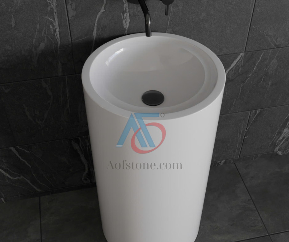 LAVABO ĐỨNG LIỀN KHỐI ĐÁ SOLID SURFACE HC-010A