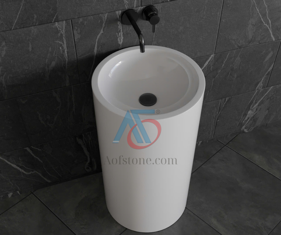 LAVABO ĐỨNG LIỀN KHỐI ĐÁ SOLID SURFACE HC-010A