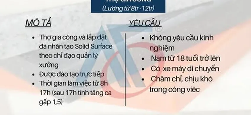 TUYỂN DỤNG LAO ĐỘNG PHỔ THÔNG LÀM VIỆC TẠI KHU VỰC TP. HCM