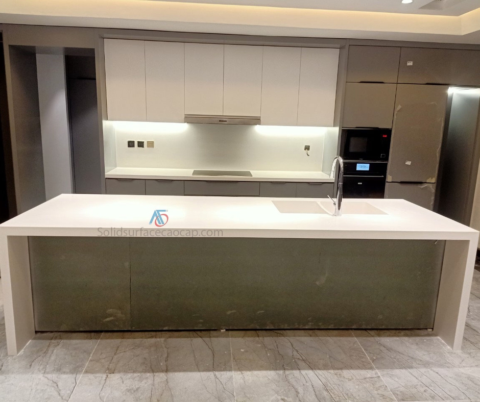 Báo giá Cần Thơ bồn rửa solid surface tích hợp mặt bếp