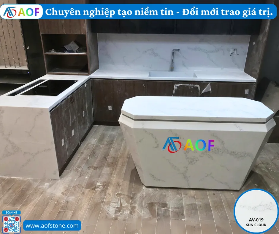 Báo giá thi công bàn đảo solid surface chống thấm liền mặt Hà Nam trọn gói