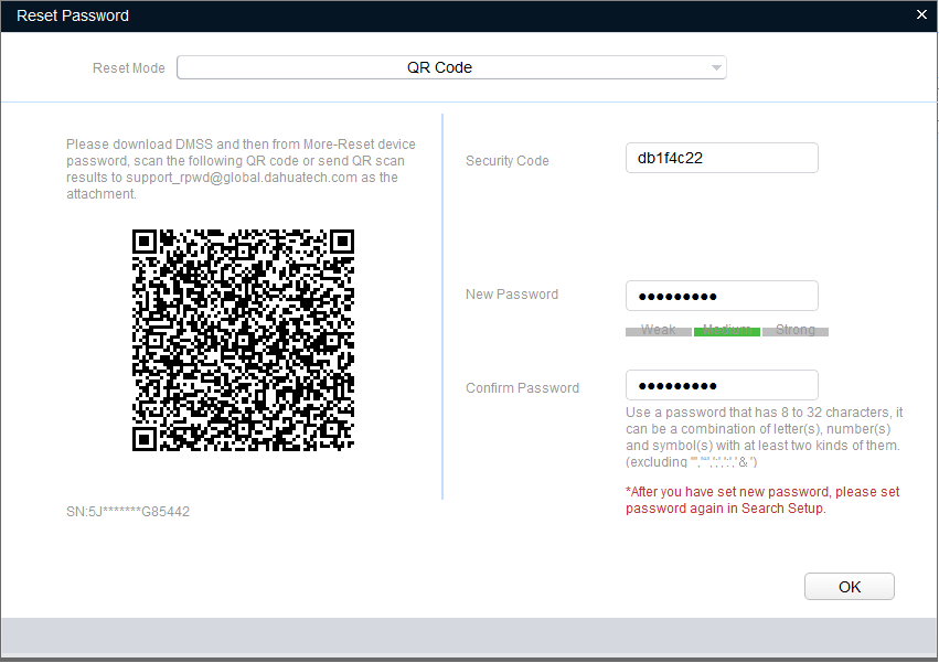 Nhập mã bảo vệ reset camera ip dahua Nhập mã bảo vệ reset camera ip dahua