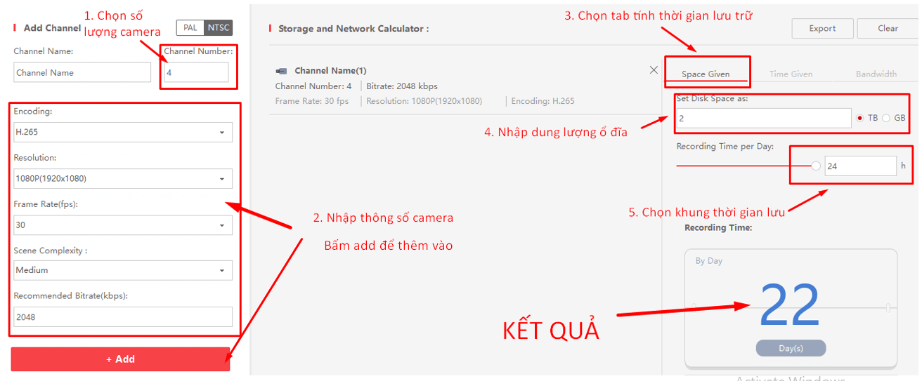 Phần mềm tính thời gian lưu trữ camera Phần mềm tính thời gian lưu trữ camera