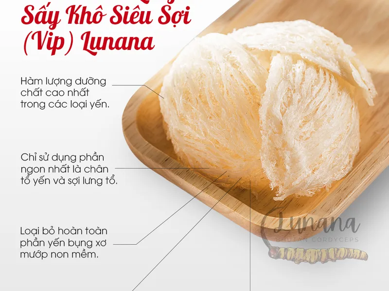 Tổ Yến Rút Lông Sấy Khô Siêu Sợi (VIP) Lunana - Hộp 100gram