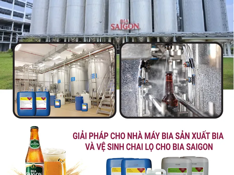 Giải pháp cho nhà máy bia sản xuất bia và vệ sinh chai lọ cho bia Saigon