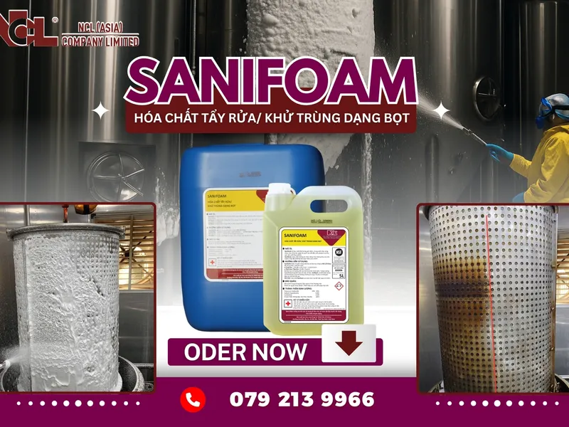 Khó làm sạch sàn xưởng, bồn inox, Sanifoam, bọt vệ sinh, bot ve sinh cong nghiep, chuan quoc te