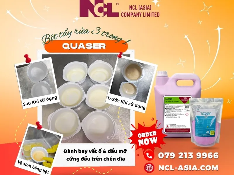 Quaser – Đánh bay vết ố & dầu mỡ cứng đầu trên chén dĩa, ly tách chỉ trong 3 phút!