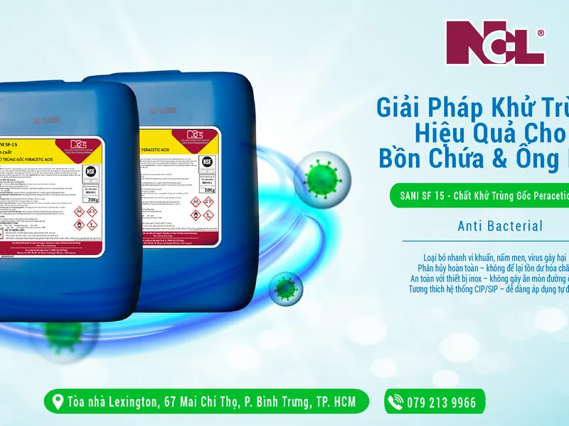 SANI SF-15 – Giải Pháp Khử Trùng Hiệu Quả Cho Bồn Chứa & Ống Dẫn