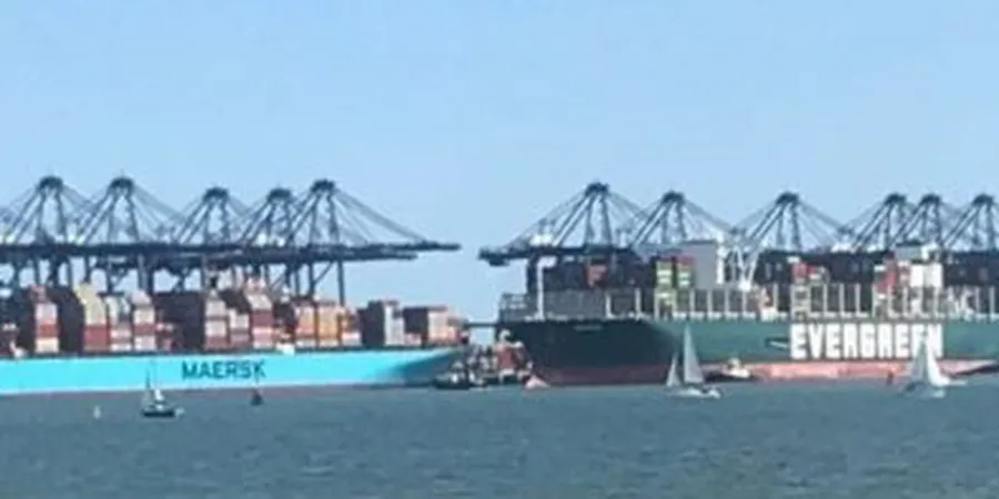 Disaster-hit Ever Given and Maersk Essen pass each other safely at Felixstowe