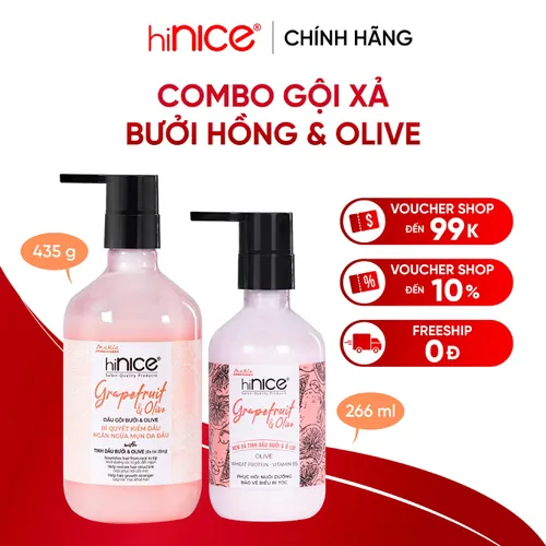 Combo Gội - Xả tinh dầu Bưởi hồng và Olive hiNICE 422g - 266ml