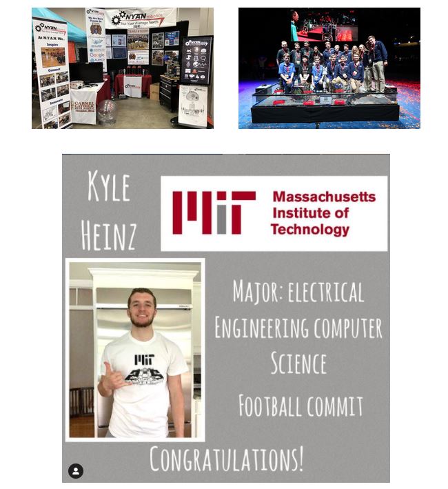 Kyle Heinz (Khóa tốt nghiệp 2021) được nhận vào Massachusetts Institute of Technology (MIT) với chuyên ngành Electrical Engineering and Computer Science. Kyle là thành viên tích cực của CLB Robotics và xuất sắc đạt được điểm tuyệt đối ACT 36.