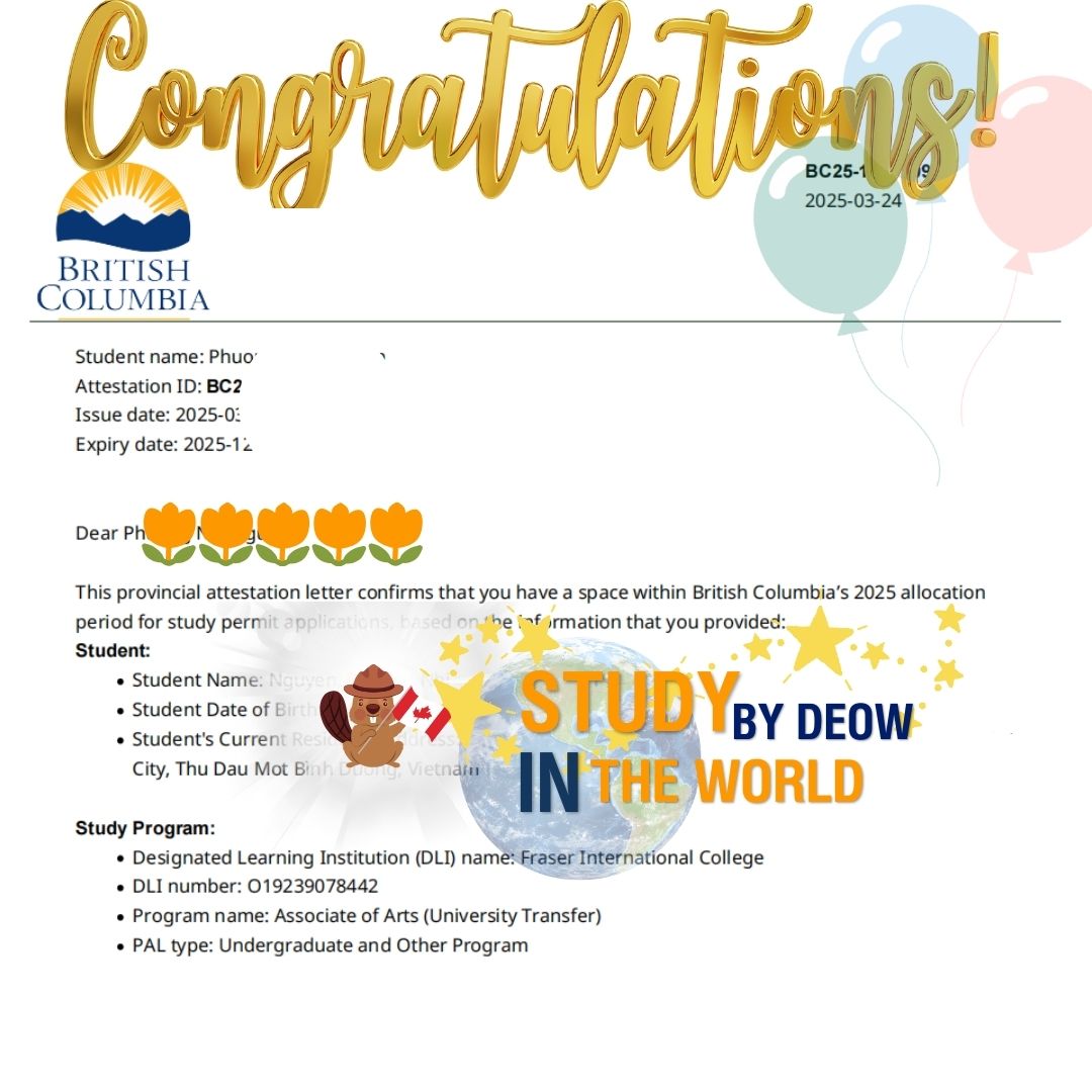Chúc mừng học sinh DEOW nhận Offer và PAL tỉnh bang BC
