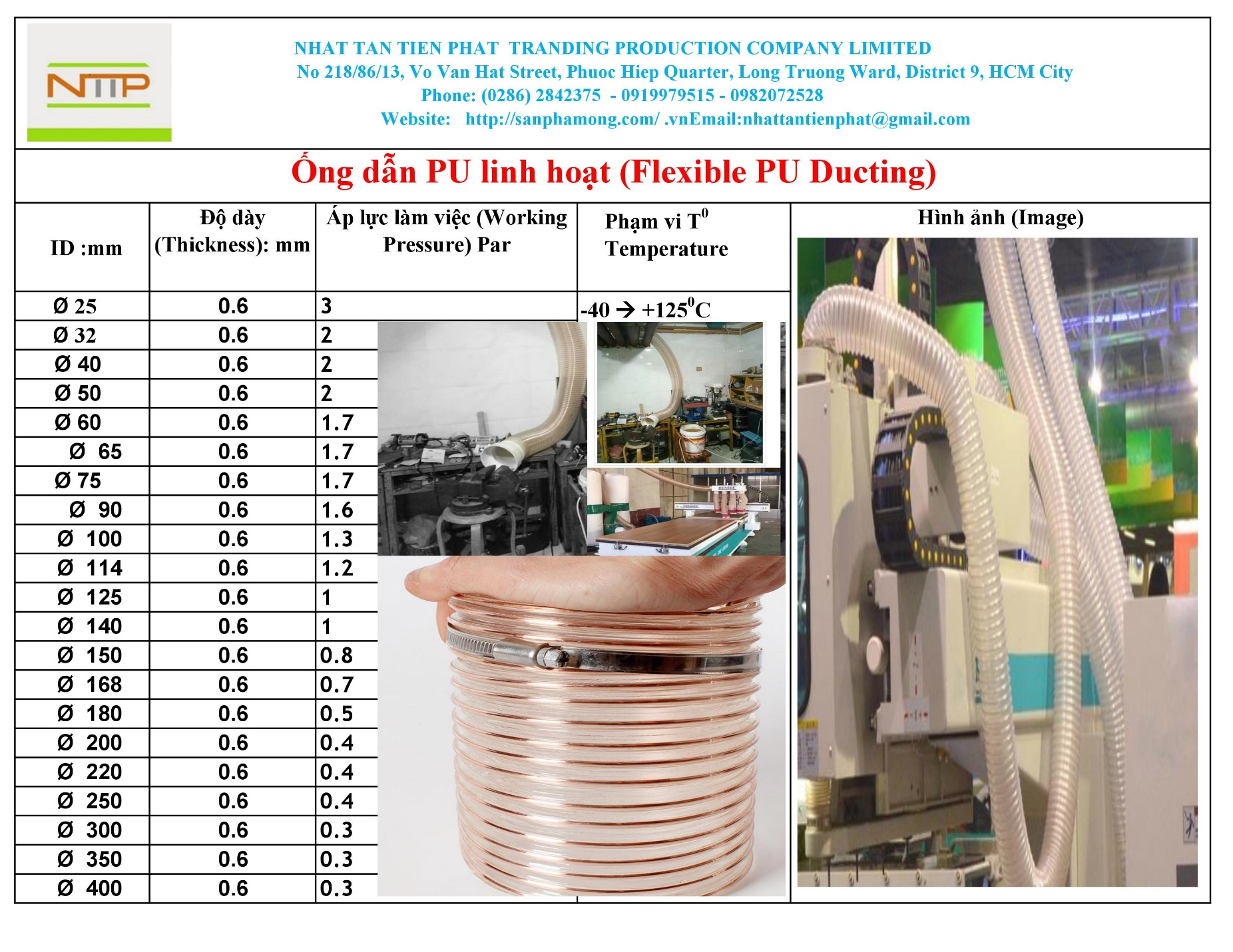 Ống nhựa Pu lõi thép mạ đồng hút bụi Ống nhựa Pu lõi thép mạ đồng hút bụi