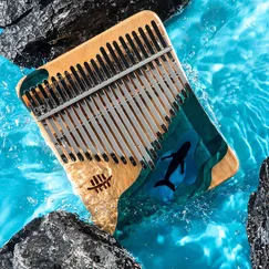 Đàn kalimba 21 phím Gỗ Nguyên Khối Cá Xanh Khảm KaLinh