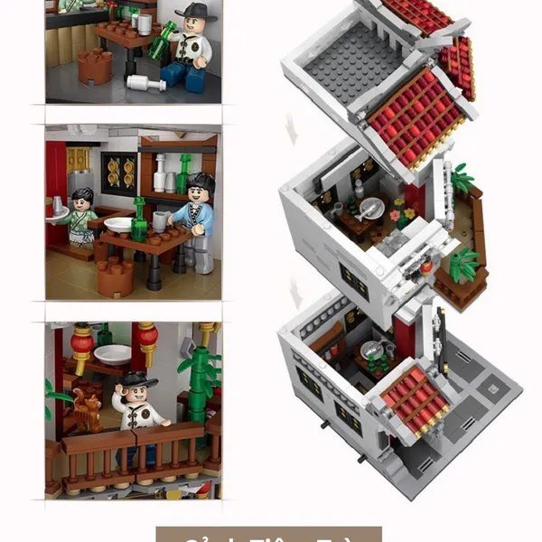 Combo 3 Nhà Phố Cổ Ngói Đỏ 1700 Mảnh Nhựa ABS Xếp Hình KaLoz