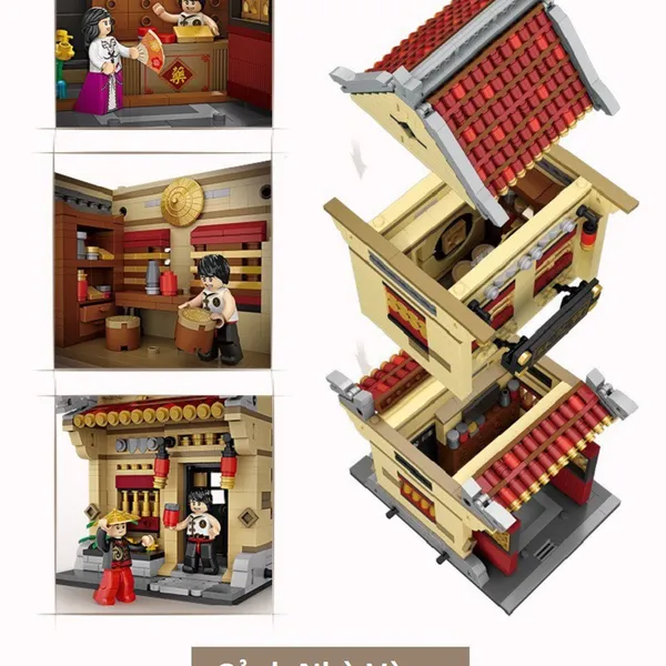 Combo 3 Nhà Phố Cổ Ngói Đỏ 1700 Mảnh Nhựa ABS Xếp Hình KaLoz