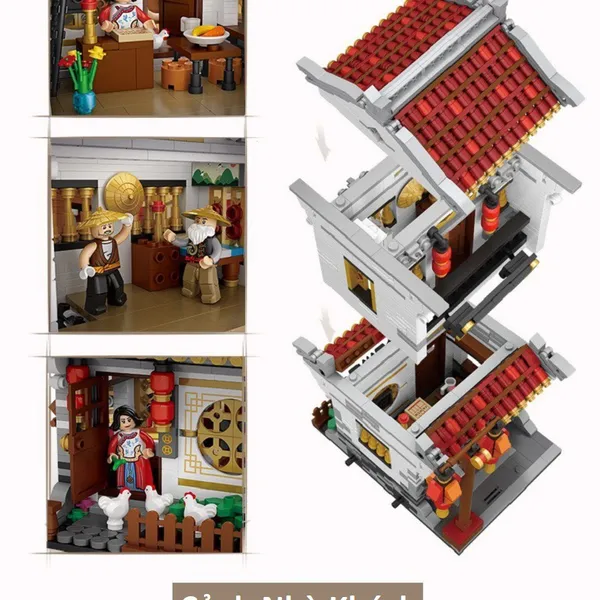 Combo 3 Nhà Phố Cổ Ngói Đỏ 1700 Mảnh Nhựa ABS Xếp Hình KaLoz