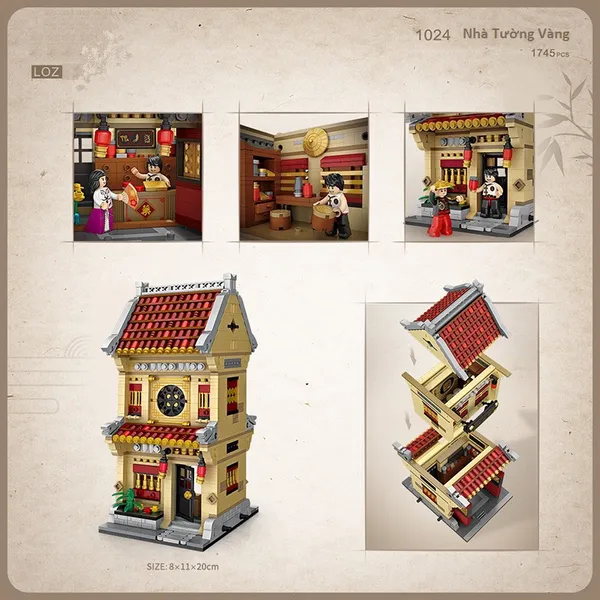 Combo 3 Nhà Phố Cổ Ngói Đỏ 1700 Mảnh Nhựa ABS Xếp Hình KaLoz