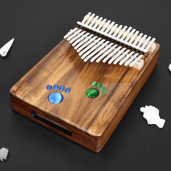 Đàn Kalimba 17 Phím Gỗ Keo Acacia (Koa) Âm Đáy Khảm Dấu Chân Purm