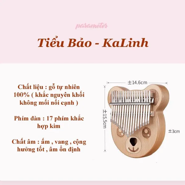 Đàn Kalimba 17 Phím Gỗ Sồi Nguyên Khối Tiểu Linh Byla KaLinh
