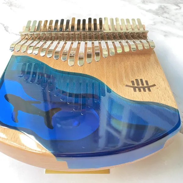 Đàn kalimba 21 phím Gỗ Nguyên Khối Cá Xanh Khảm Bo Góc