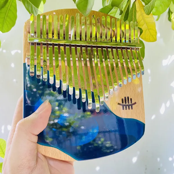 Đàn kalimba 21 phím Gỗ Nguyên Khối Cá Xanh Khảm Bo Góc