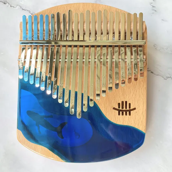 Đàn kalimba 21 phím Gỗ Nguyên Khối Cá Xanh Khảm Bo Góc