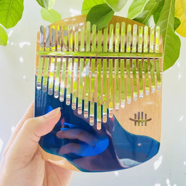 Đàn kalimba 21 phím Gỗ Nguyên Khối Cá Xanh Khảm Bo Góc
