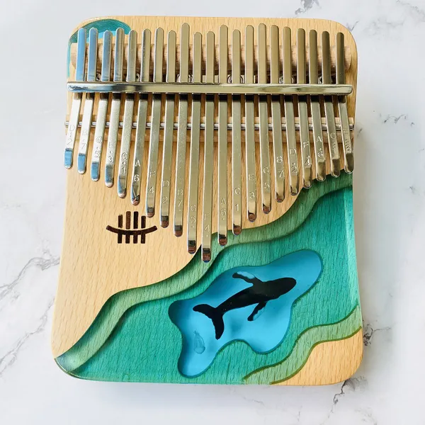 Đàn kalimba 21 phím Gỗ Nguyên Khối Cá Xanh Khảm KaLinh
