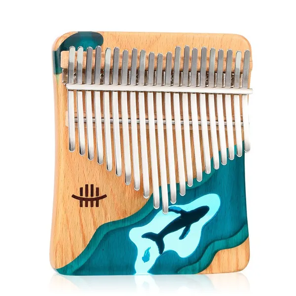Đàn kalimba 21 phím Gỗ Nguyên Khối Cá Xanh Khảm KaLinh