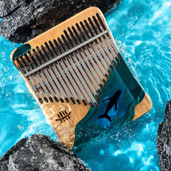 Đàn kalimba 21 phím Gỗ Nguyên Khối Cá Xanh Khảm KaLinh