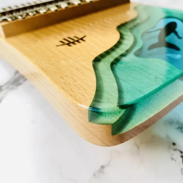 Đàn kalimba 21 phím Gỗ Nguyên Khối Cá Xanh Khảm KaLinh