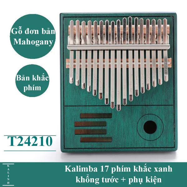 Đàn Kalimba 17 Phím Gỗ Mahogany Xanh Radio KaLinh