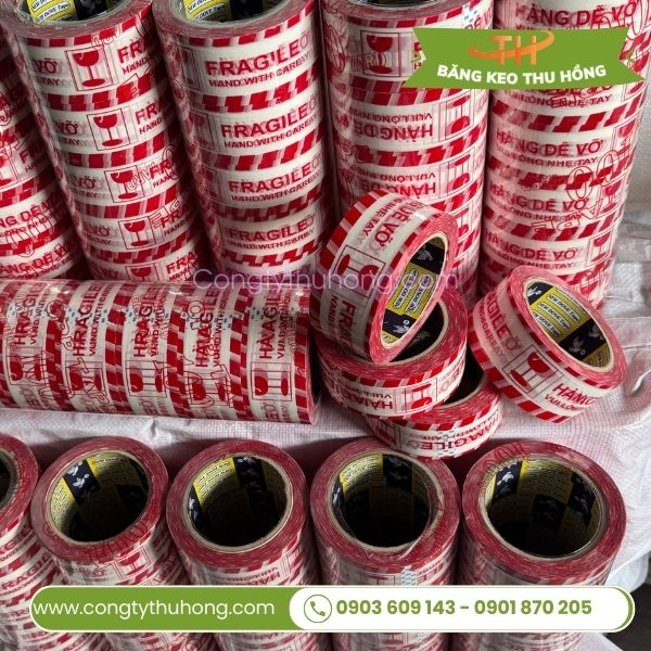 Băng dính hàng dễ vỡ nền cảnh báo đỏ, 1 cây 6 cuộn 4f8 Băng dính hàng dễ vỡ nền cảnh báo đỏ, 1 cây 6 cuộn 4f8