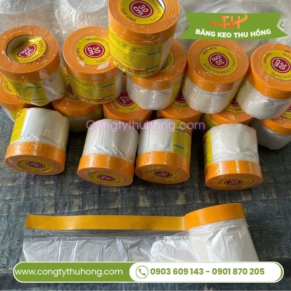 Màng nilon một mặt có băng keo che chắn sơn size nhỏ nhất 30cm Màng nilon một mặt có băng keo che chắn sơn size nhỏ nhất 30cm