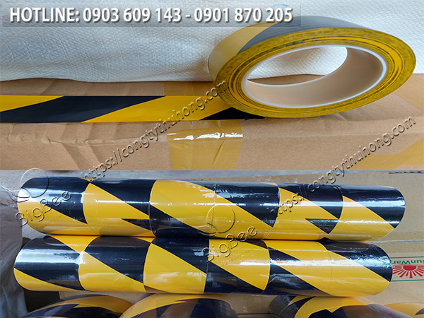 băng dính sọc dán sàn nhà xưởng màu vàng đen